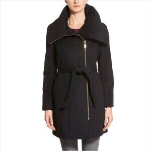 Cole Haan Belted Asymmetrical Wool Blend Coat
